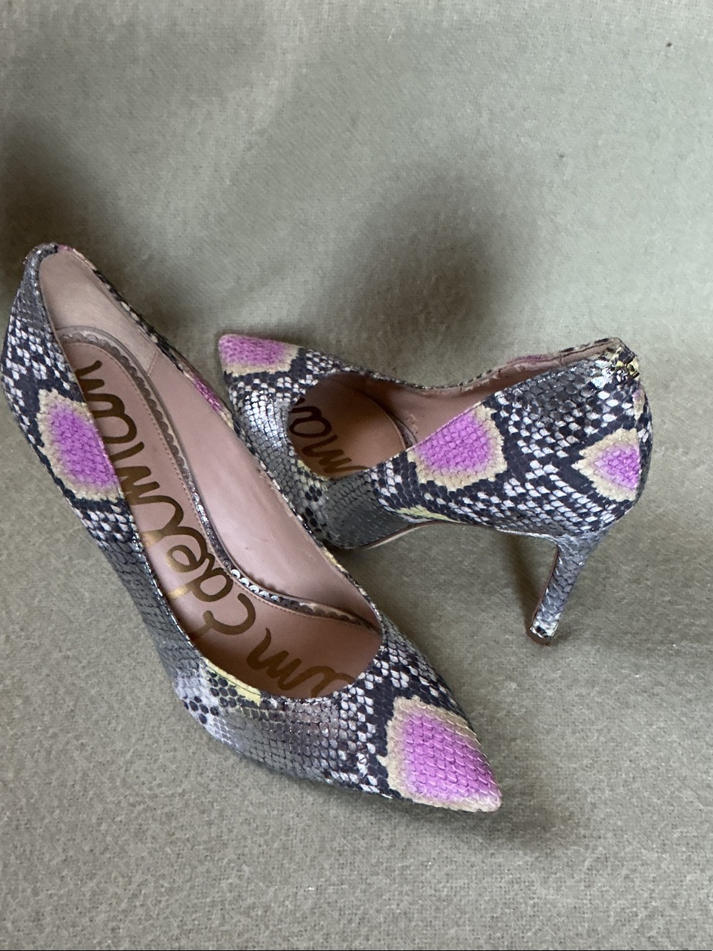 Sam Edelman Snake-Print Pumps with Pink Accents